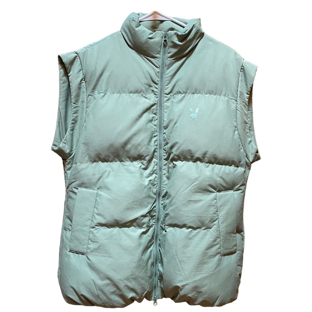 ☽ pacsun playboy green puffer vest